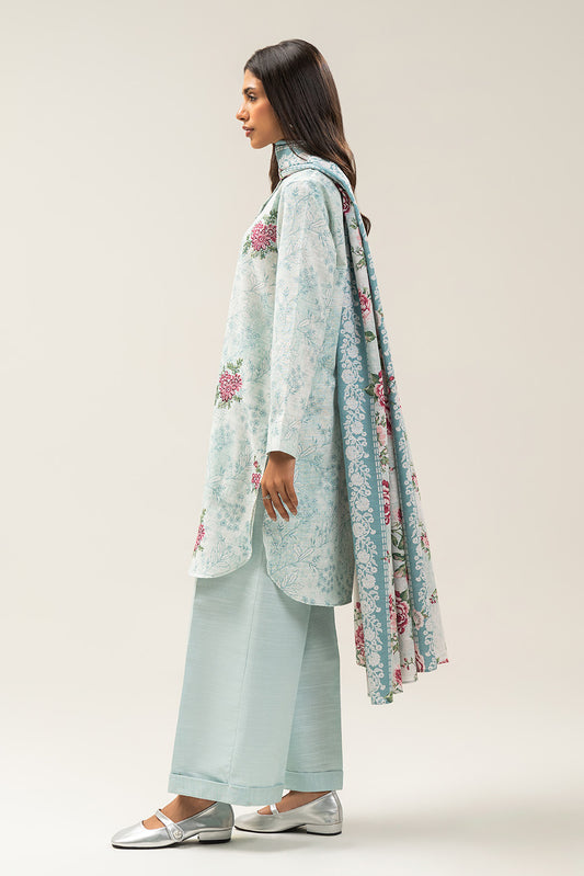 3 PIECE EMBROIDERED SLUB KHADDAR SUIT-MERMAID ROSE (UNSTITCHED)