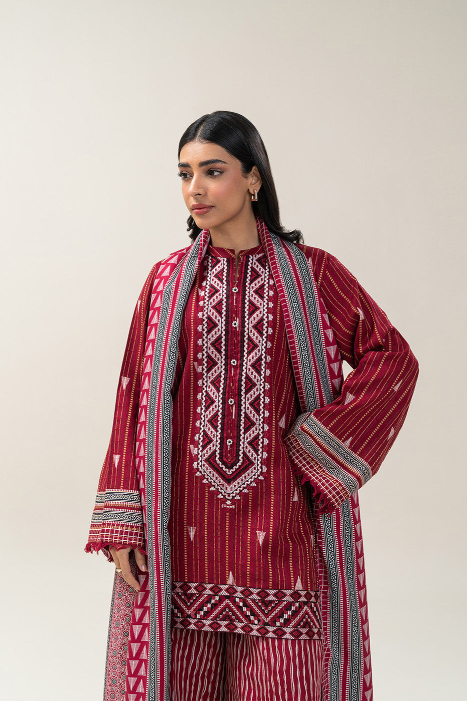 3 PIECE EMBROIDERED KHADDI JQ SUIT-GARNET BLISS (UNSTITCHED)