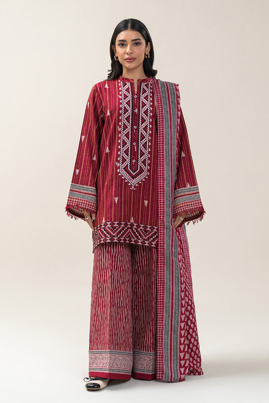 3 PIECE EMBROIDERED KHADDI JQ SUIT-GARNET BLISS (UNSTITCHED)