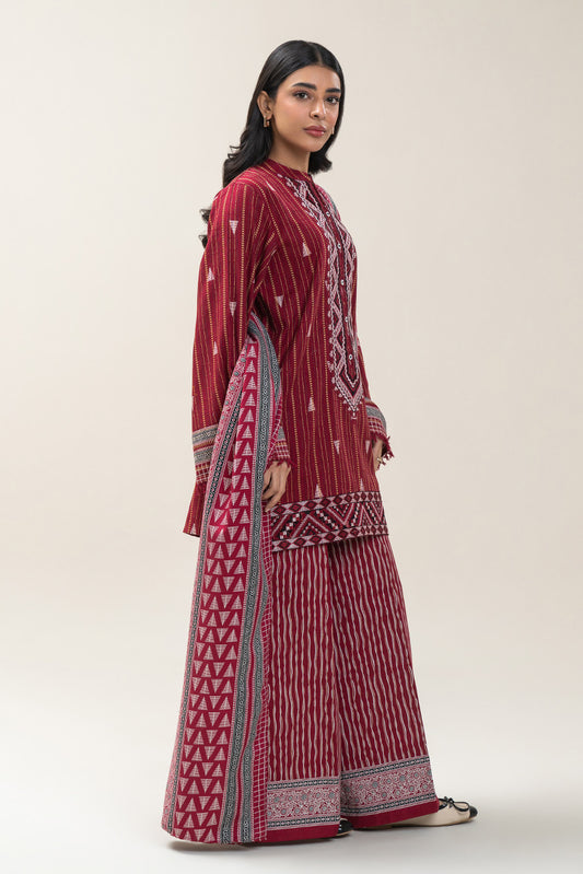 3 PIECE EMBROIDERED KHADDI JQ SUIT-GARNET BLISS (UNSTITCHED)