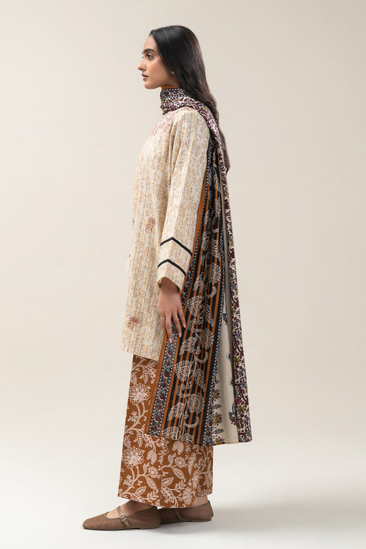 3 PIECE EMBROIDERED KHADDI JQ SUIT-HAZEL WOOD (UNSTITCHED)