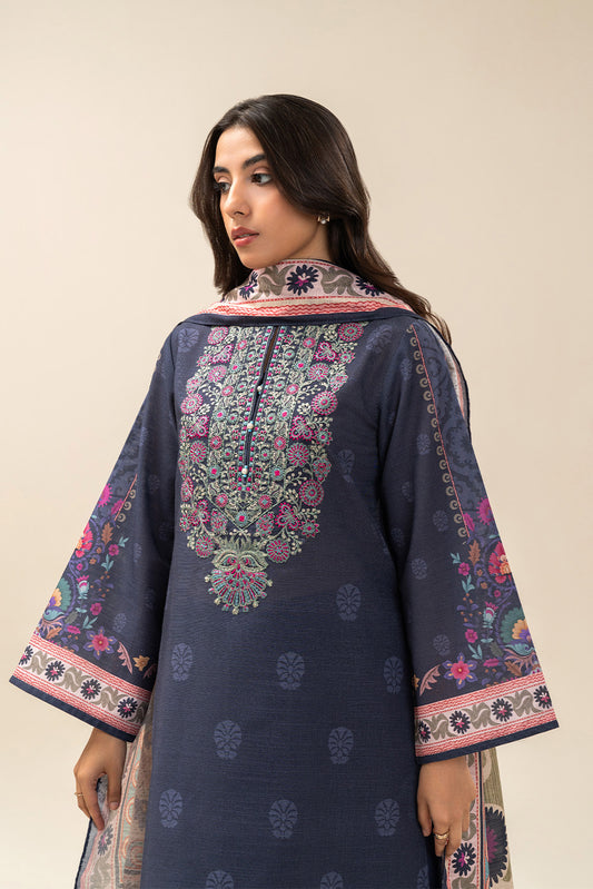3 PIECE EMBROIDERED SLUB KHADDAR SUIT-MIDNIGHT GAZE (UNSTITCHED)