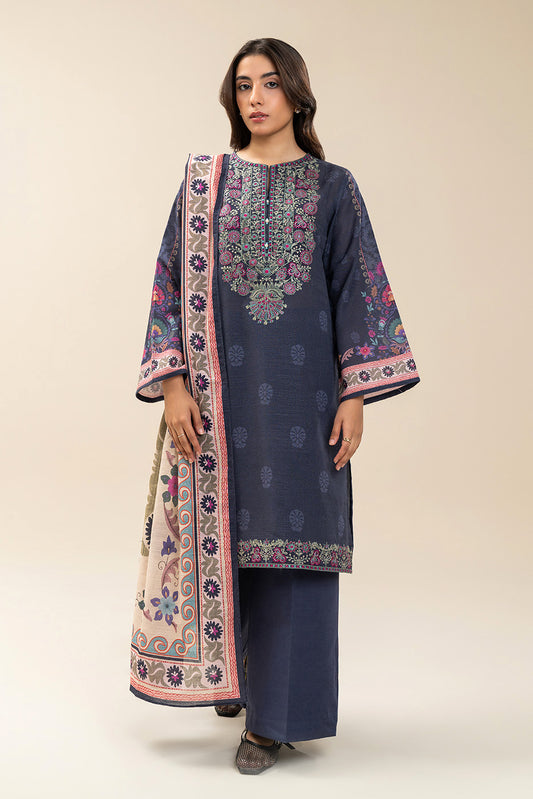 3 PIECE EMBROIDERED SLUB KHADDAR SUIT-MIDNIGHT GAZE (UNSTITCHED)