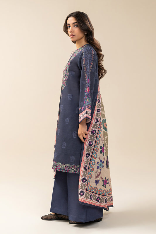 3 PIECE EMBROIDERED SLUB KHADDAR SUIT-MIDNIGHT GAZE (UNSTITCHED)