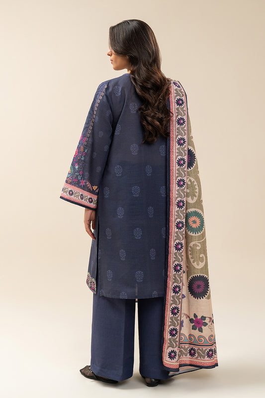 3 PIECE EMBROIDERED SLUB KHADDAR SUIT-MIDNIGHT GAZE (UNSTITCHED)