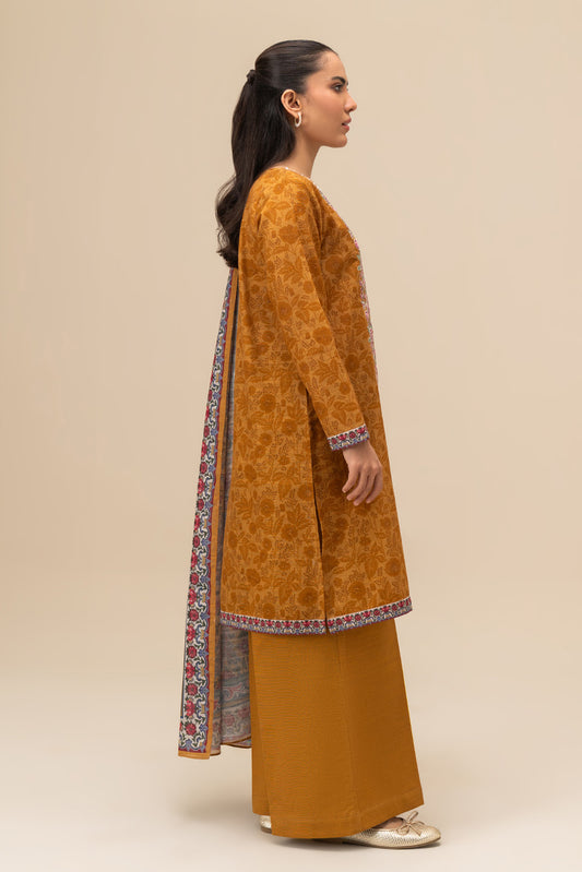 3 PIECE EMBROIDERED SLUB KHADDAR SUIT-MUSTARD BLOOM (UNSTITCHED)