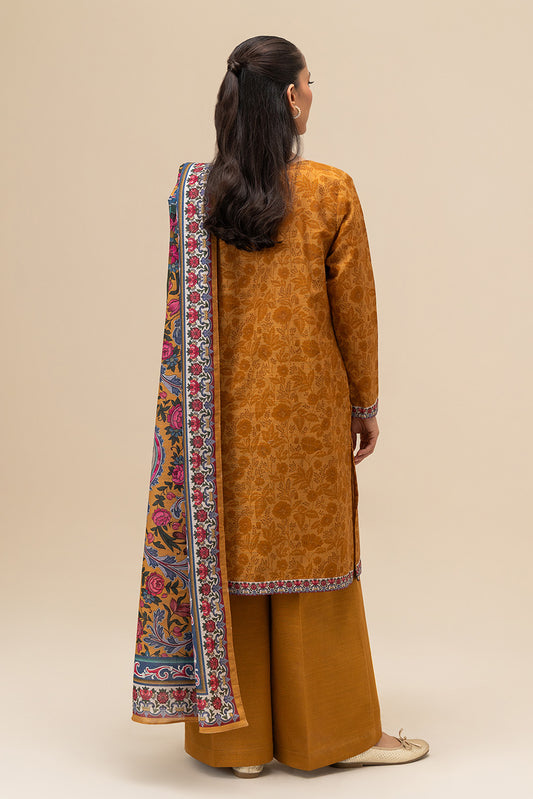 3 PIECE EMBROIDERED SLUB KHADDAR SUIT-MUSTARD BLOOM (UNSTITCHED)