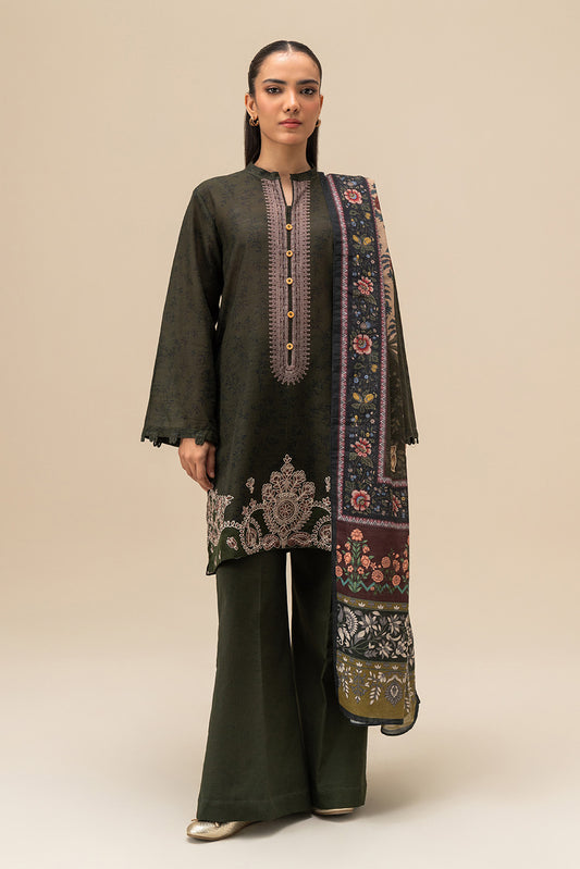 3 PIECE EMBROIDERED SLUB KHADDAR SUIT-JUNIPER BLISS (UNSTITCHED)