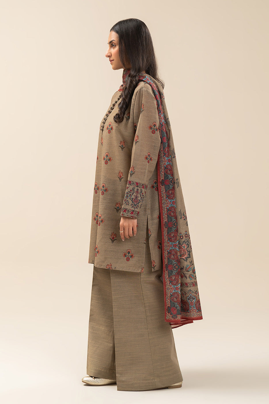 3 PIECE PRINTED SLUB KHADDAR SUIT-TAUPE DUSK (UNSTITCHED)