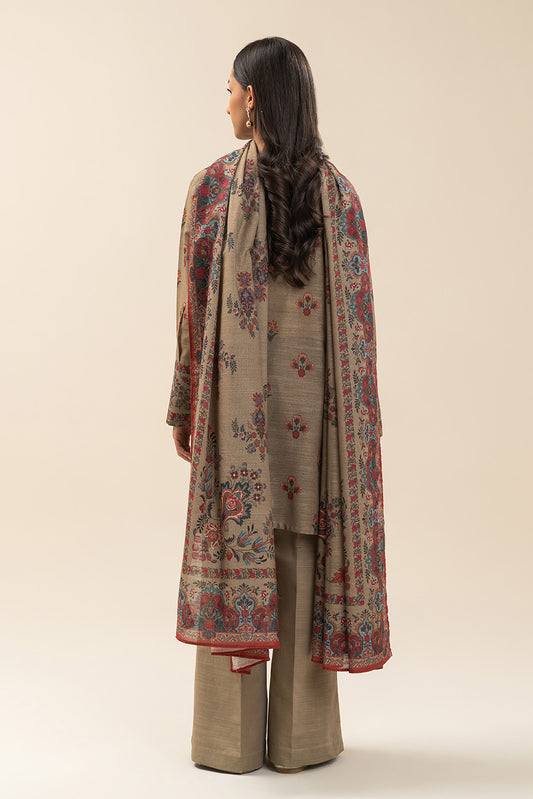 3 PIECE PRINTED SLUB KHADDAR SUIT-TAUPE DUSK (UNSTITCHED)