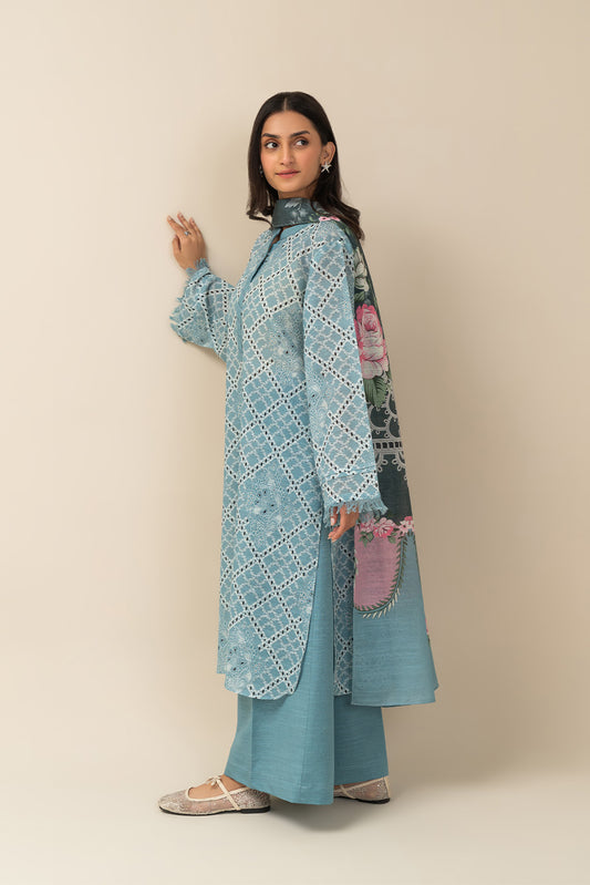 3 PIECE PRINTED SLUB KHADDAR SUIT-SAPPHIRE BLISS (UNSTITCHED)