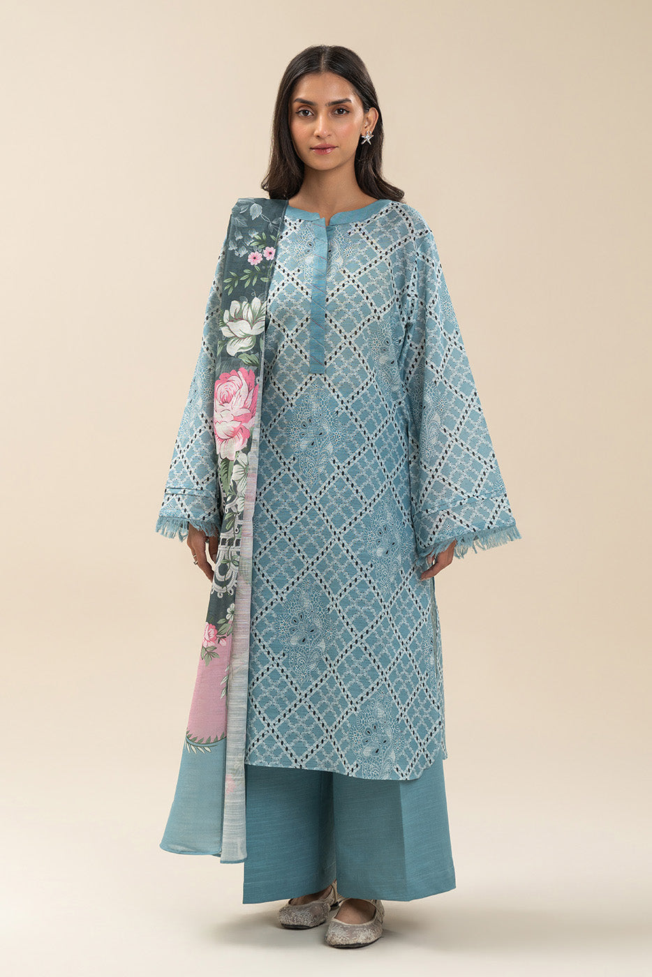 3 PIECE PRINTED SLUB KHADDAR SUIT-SAPPHIRE BLISS (UNSTITCHED)