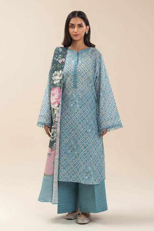 3 PIECE PRINTED SLUB KHADDAR SUIT-SAPPHIRE BLISS (UNSTITCHED)