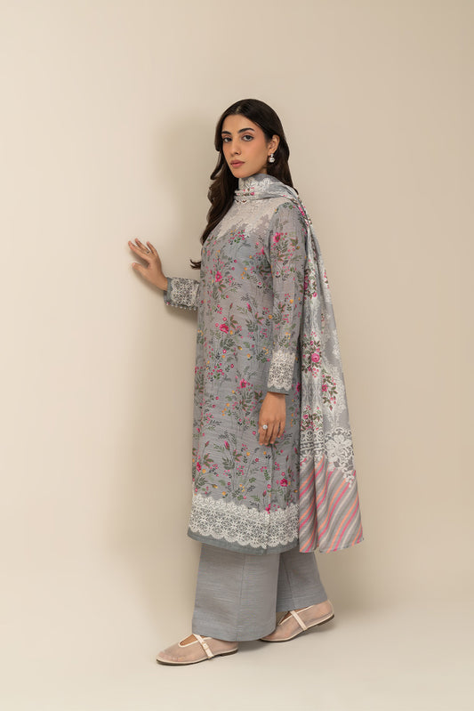 3 PIECE PRINTED SLUB KHADDAR SUIT-ASH BLOOM (UNSTITCHED)