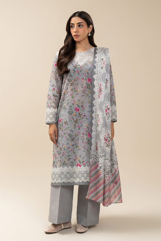 3 PIECE PRINTED SLUB KHADDAR SUIT-ASH BLOOM (UNSTITCHED)