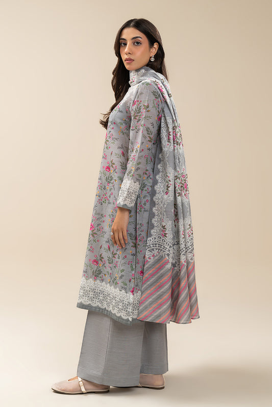 3 PIECE PRINTED SLUB KHADDAR SUIT-ASH BLOOM (UNSTITCHED)