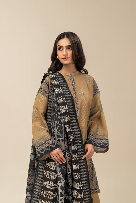 3 PIECE PRINTED SLUB KHADDAR SUIT-FLAXEN TINT (UNSTITCHED)