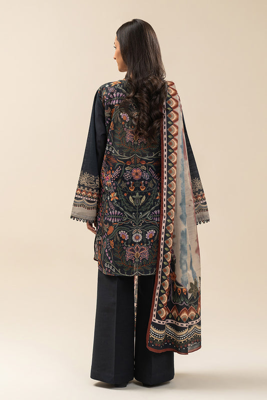 3 PIECE PRINTED SLUB KHADDAR SUIT-MAJESTIC BLACK (UNSTITCHED)