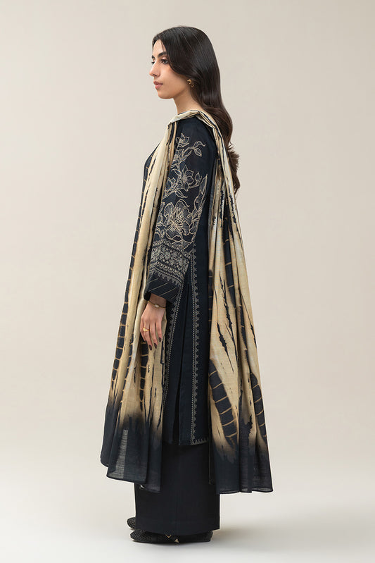 3 PIECE PRINTED SLUB KHADDAR SUIT-EBONY DYE SUIT