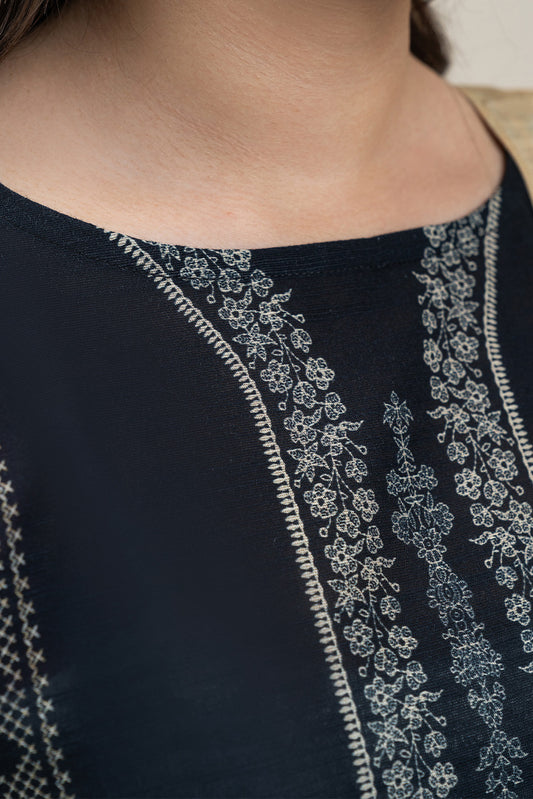 3 PIECE PRINTED SLUB KHADDAR SUIT-EBONY DYE SUIT