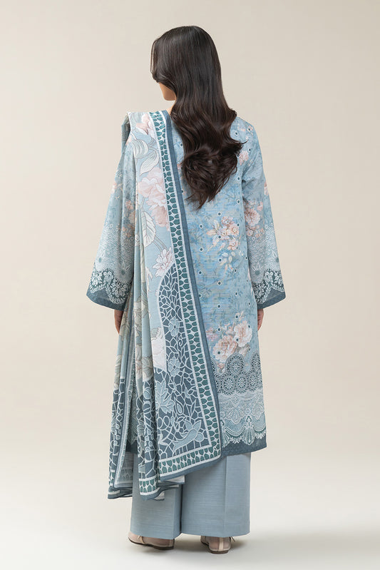3 PIECE PRINTED SLUB KHADDAR SUIT-PALE MINT SUIT