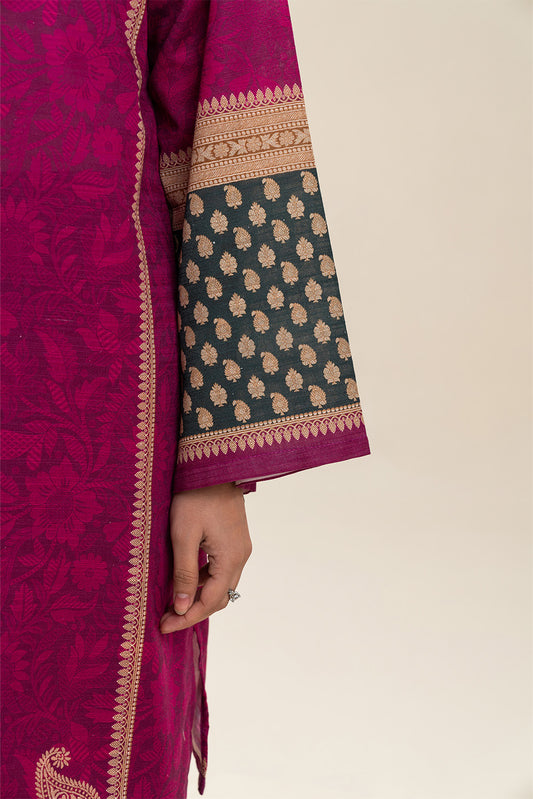 3 PIECE PRINTED SLUB KHADDAR SUIT-VIVID FUCHSIA (UNSTITCHED)