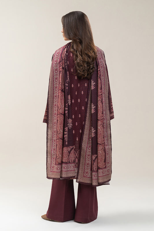 3 PIECE PRINTED SLUB KHADDAR SUIT-VINTAGE MAROON (UNSTITCHED)
