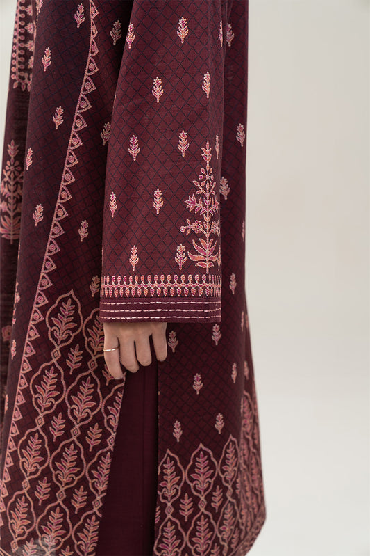 3 PIECE PRINTED SLUB KHADDAR SUIT-VINTAGE MAROON (UNSTITCHED)