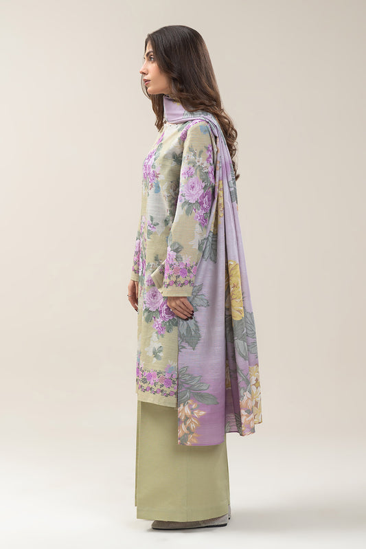 3 PIECE PRINTED SLUB KHADDAR SUIT-LAVENDER BLOOM (UNSTITCHED)