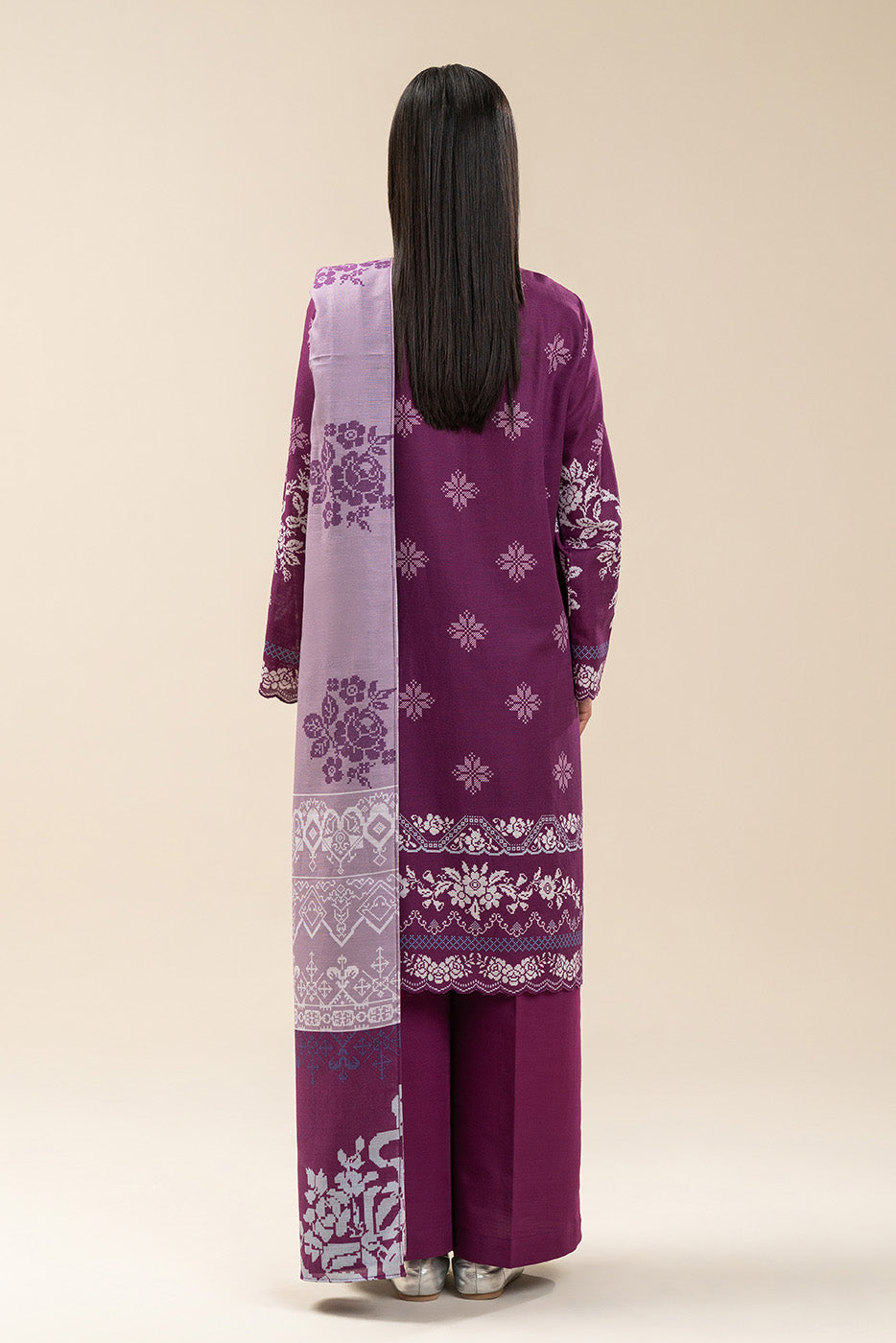 3 PIECE PRINTED SLUB KHADDAR SUIT-MAGENTA BLISS (UNSTITCHED)