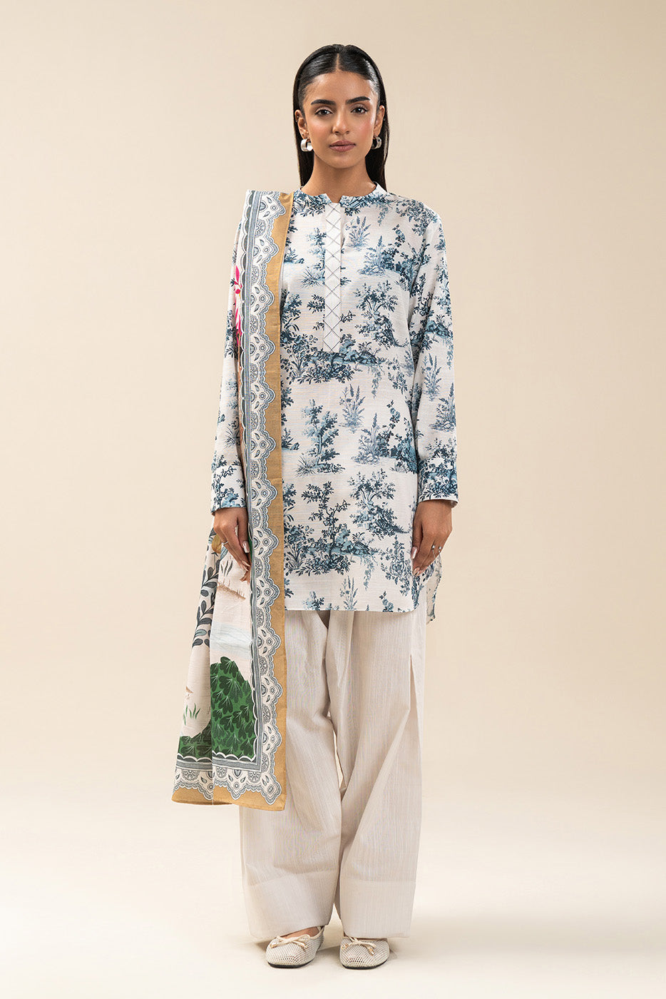 2 PIECE PRINTED SLUB KHADDAR SUIT-WHIMSICAL TALE (UNSTITCHED)