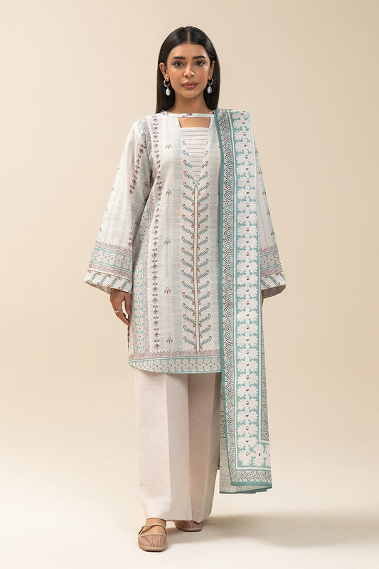 3 PIECE PRINTED SLUB KHADDAR SUIT-AURORAL LUSTRE (UNSTITCHED)