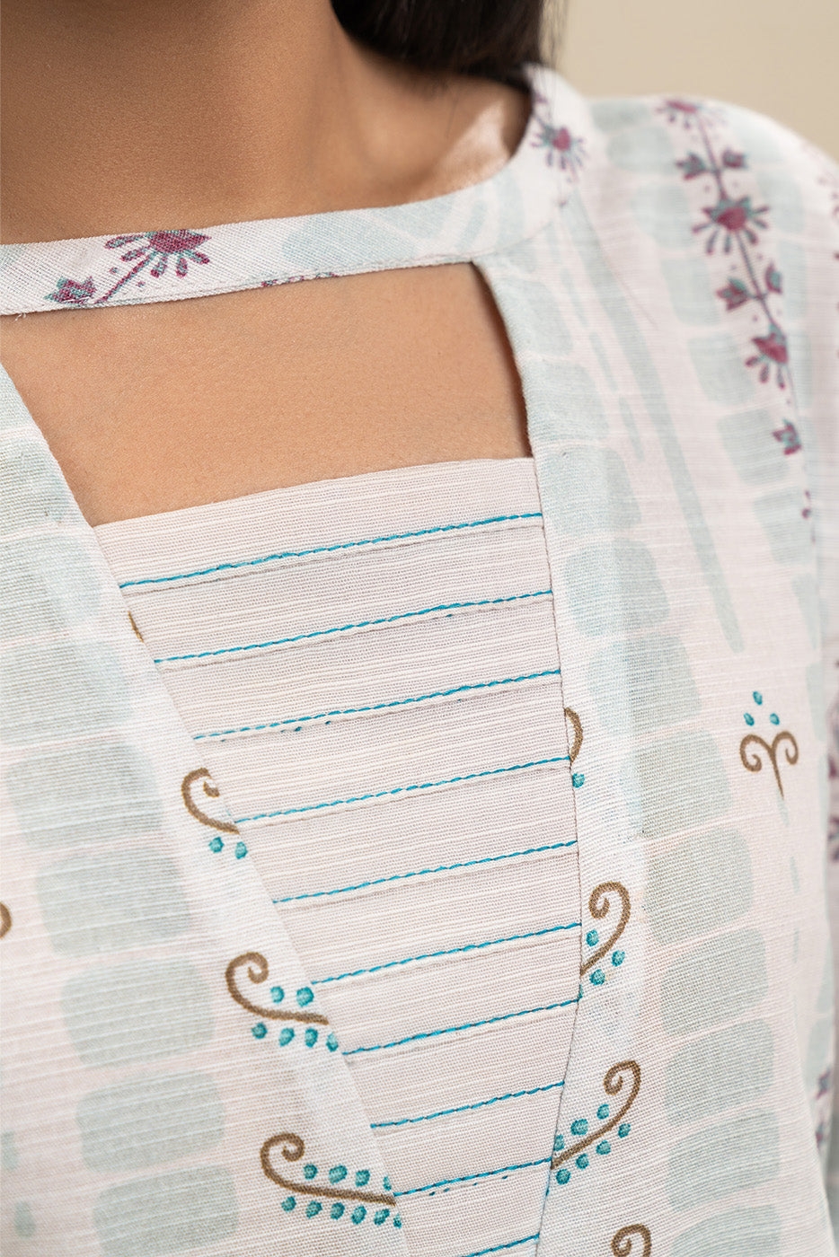 2 PIECE PRINTED SLUB KHADDAR SUIT-AURORAL LUSTRE (UNSTITCHED)