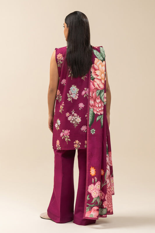 3 PIECE PRINTED SLUB KHADDAR SUIT-SANGRIA LILY (UNSTITCHED)