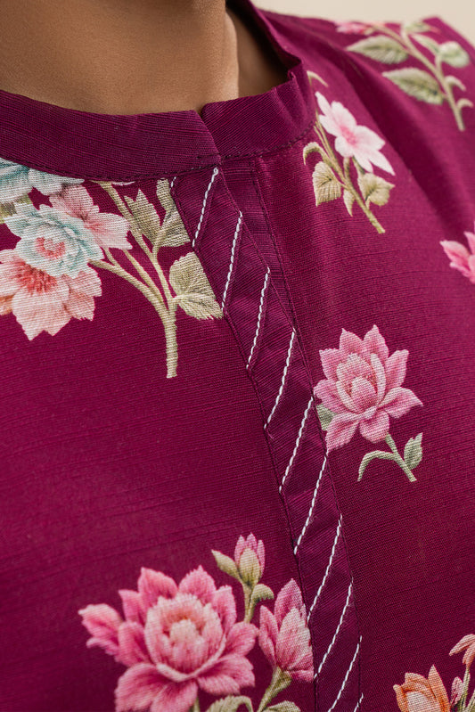 3 PIECE PRINTED SLUB KHADDAR SUIT-SANGRIA LILY (UNSTITCHED)