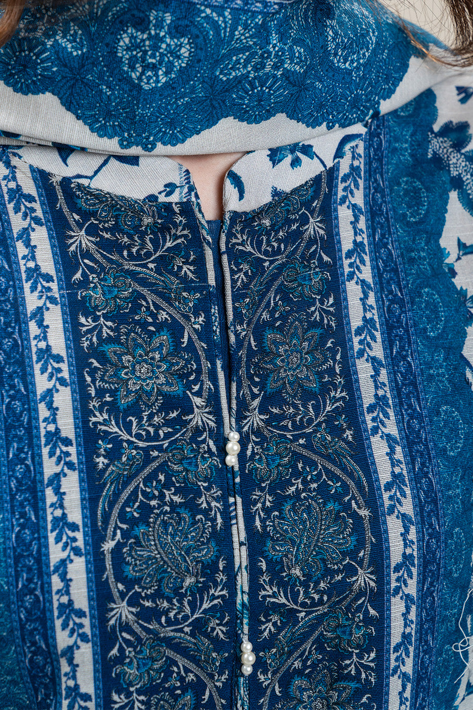 3 PIECE PRINTED SLUB KHADDAR SUIT-ANTIQUE BLUE (UNSTITCHED)