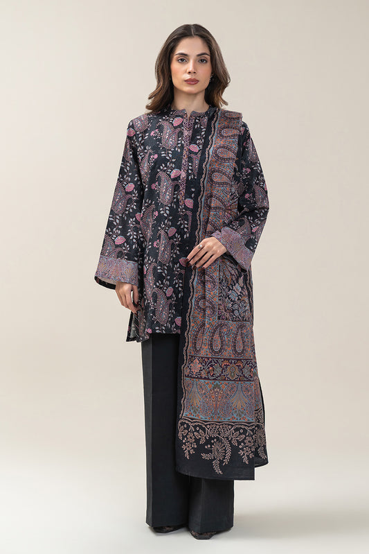 3 PIECE PRINTED SLUB KHADDAR SUIT-ONYX WEAVE (UNSTITCHED)