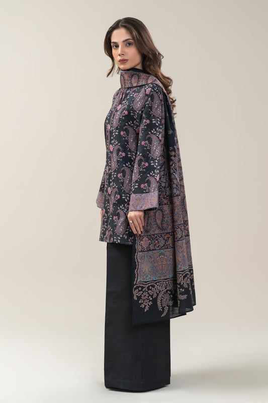 3 PIECE PRINTED SLUB KHADDAR SUIT-ONYX WEAVE (UNSTITCHED)