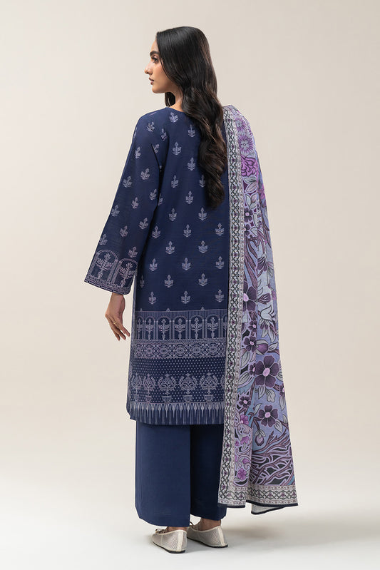 3 PIECE PRINTED SLUB KHADDAR SUIT-YALE NOIR (UNSTITCHED)
