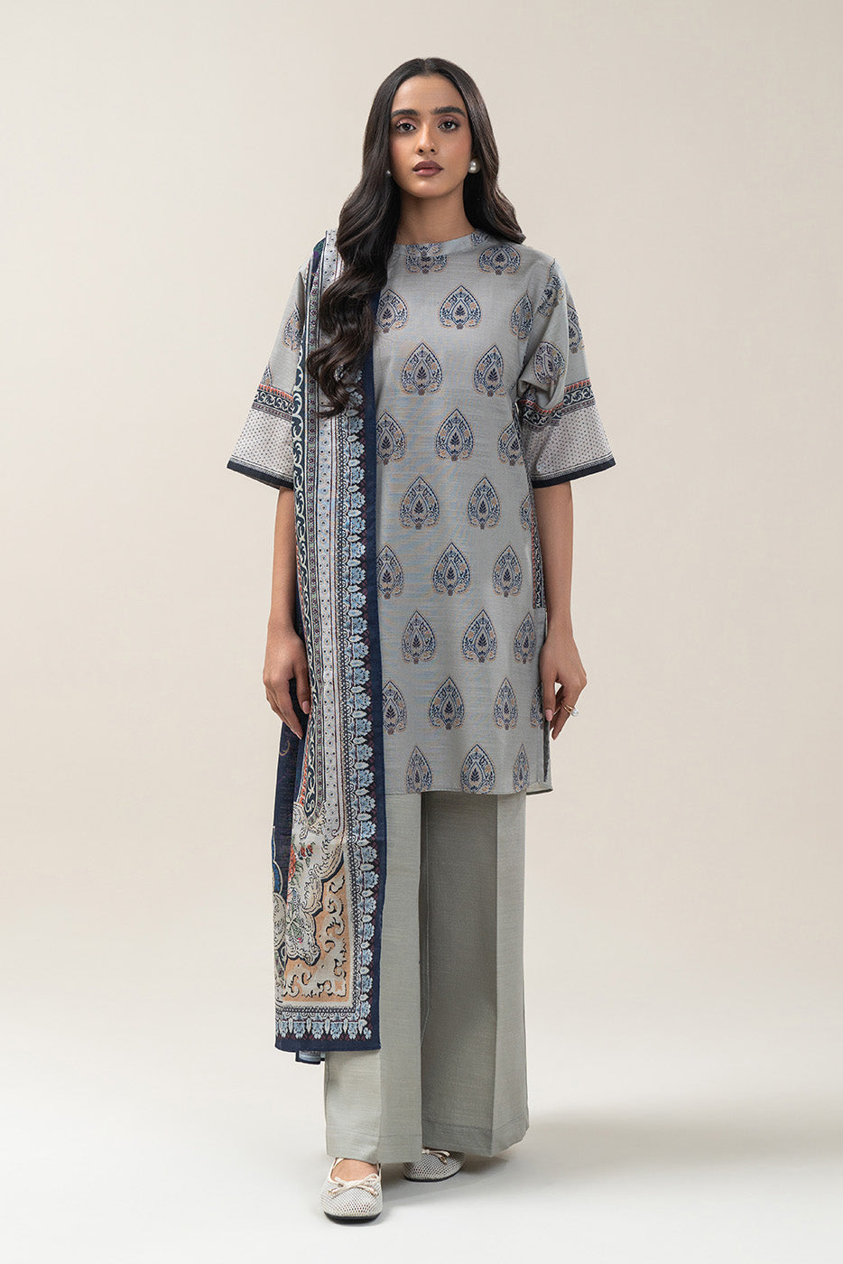 3 PIECE PRINTED SLUB KHADDAR SUIT-SAPPHIRE WHISPER (UNSTITCHED)