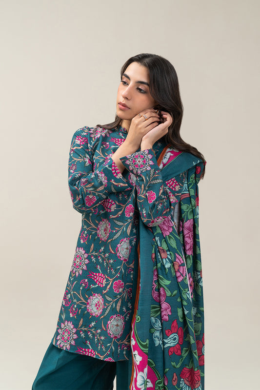 3 PIECE PRINTED SLUB KHADDAR SUIT-AEGEAN ORCHID SUIT