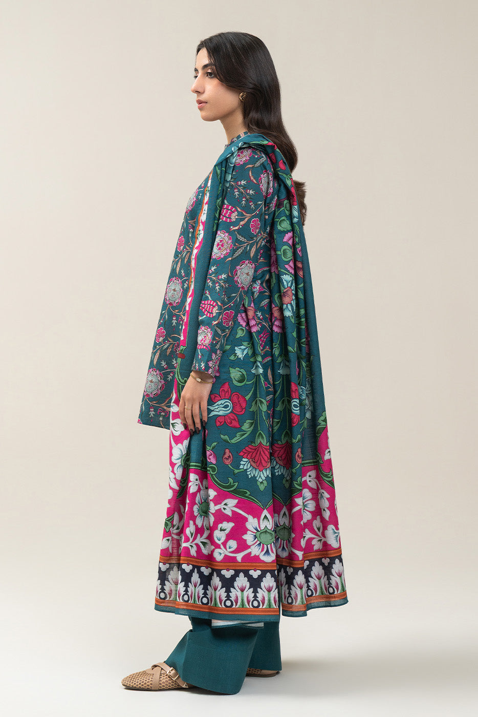 3 PIECE PRINTED SLUB KHADDAR SUIT-AEGEAN ORCHID SUIT