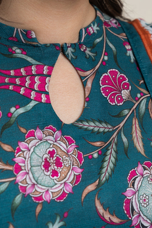 3 PIECE PRINTED SLUB KHADDAR SUIT-AEGEAN ORCHID SUIT