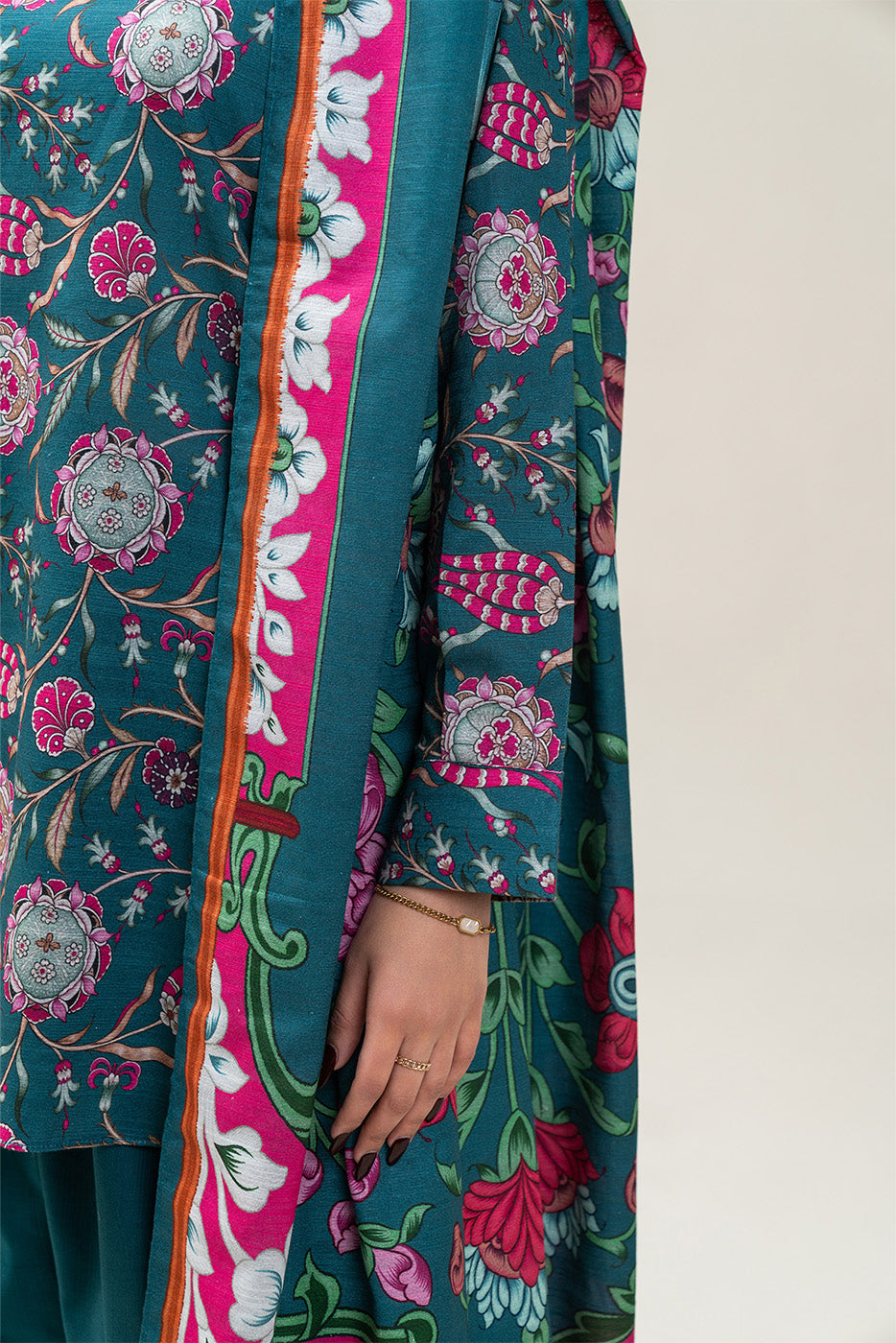 3 PIECE PRINTED SLUB KHADDAR SUIT-AEGEAN ORCHID SUIT