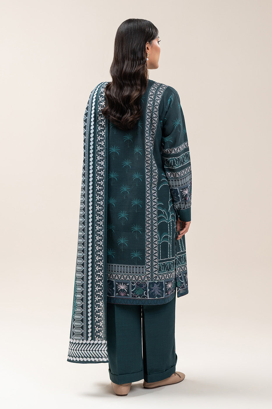 3 PIECE PRINTED SLUB KHADDAR SUIT-MIDNIGHT GREEN (UNSTITCHED)