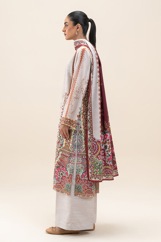 3 PIECE PRINTED SLUB KHADDAR SUIT-WHITE ALLURE