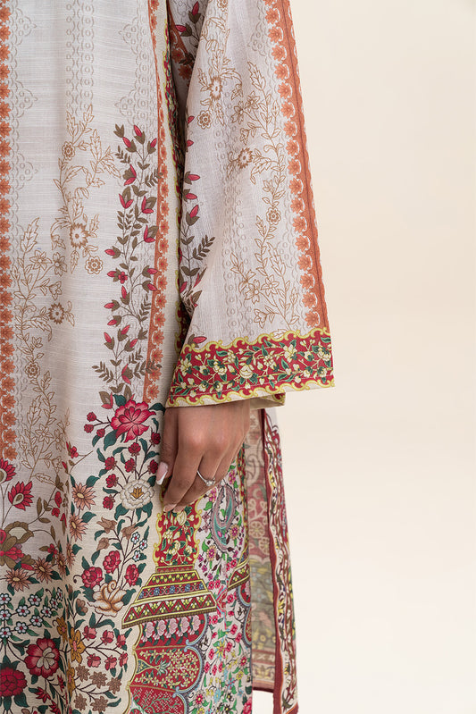3 PIECE PRINTED SLUB KHADDAR SUIT-WHITE ALLURE