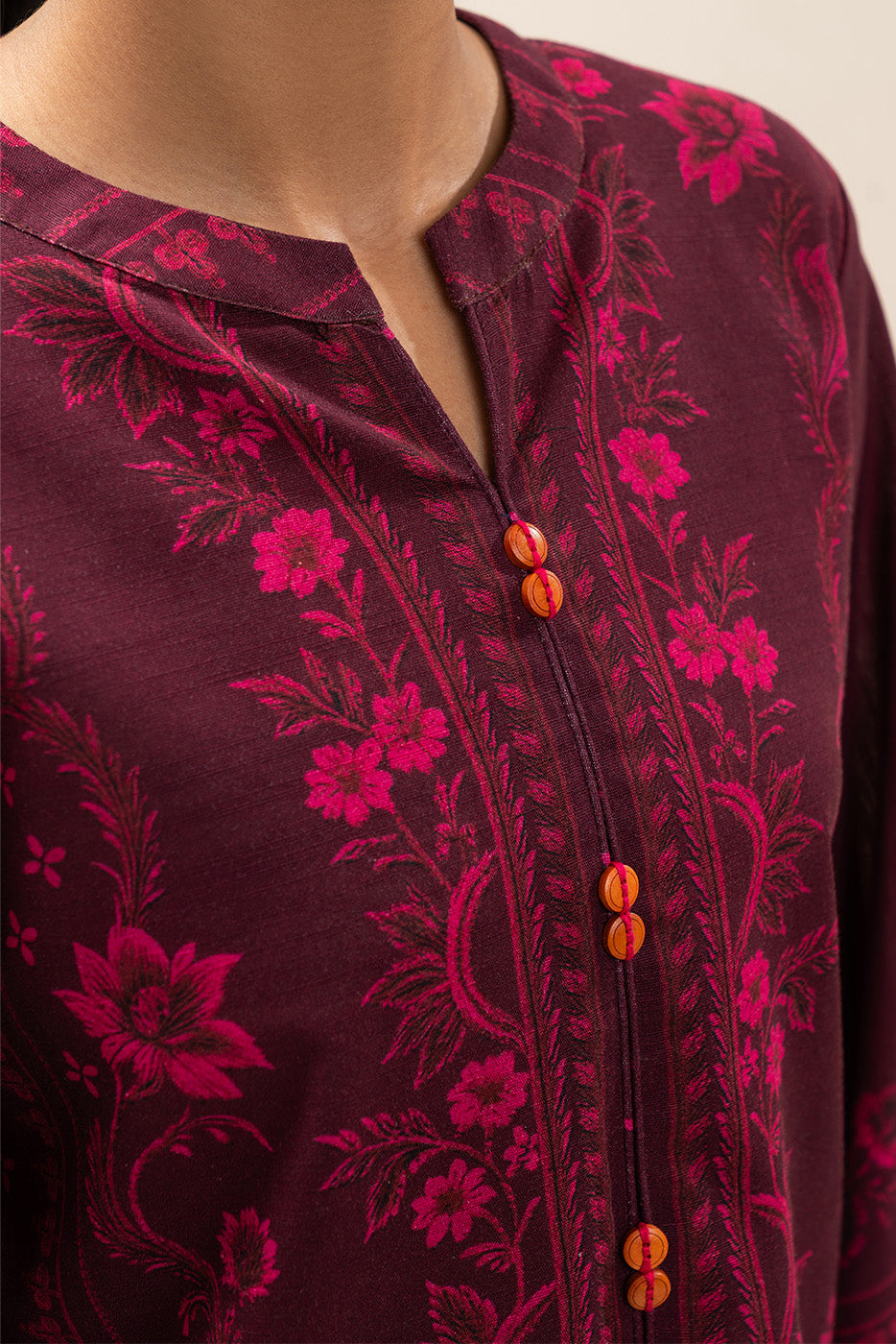 3 PIECE PRINTED SLUB KHADDAR SUIT-MYSTIC MAROON (UNSTITCHED)