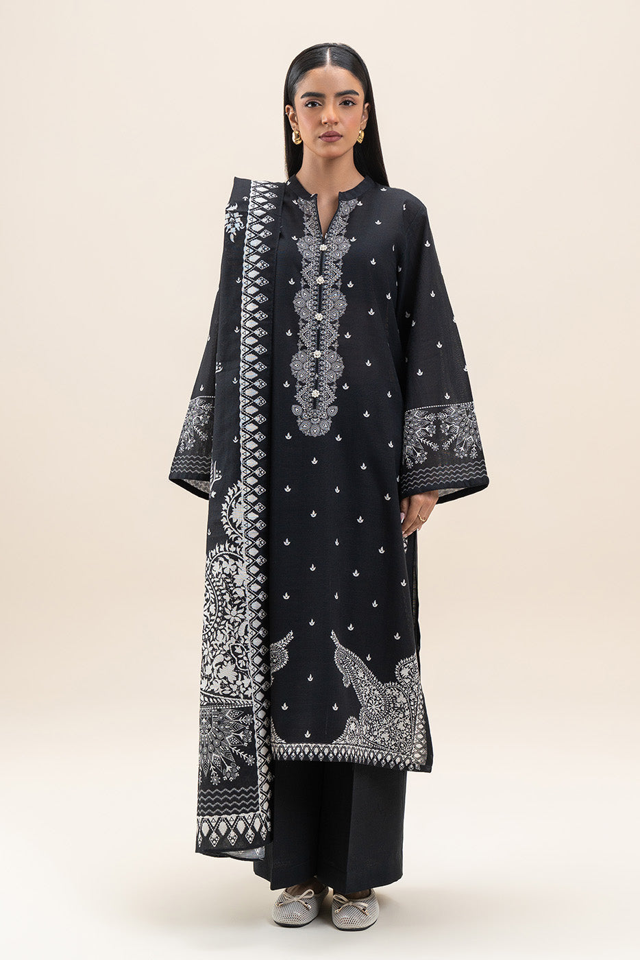 3 PIECE PRINTED SLUB KHADDAR SUIT-JADE DUSK