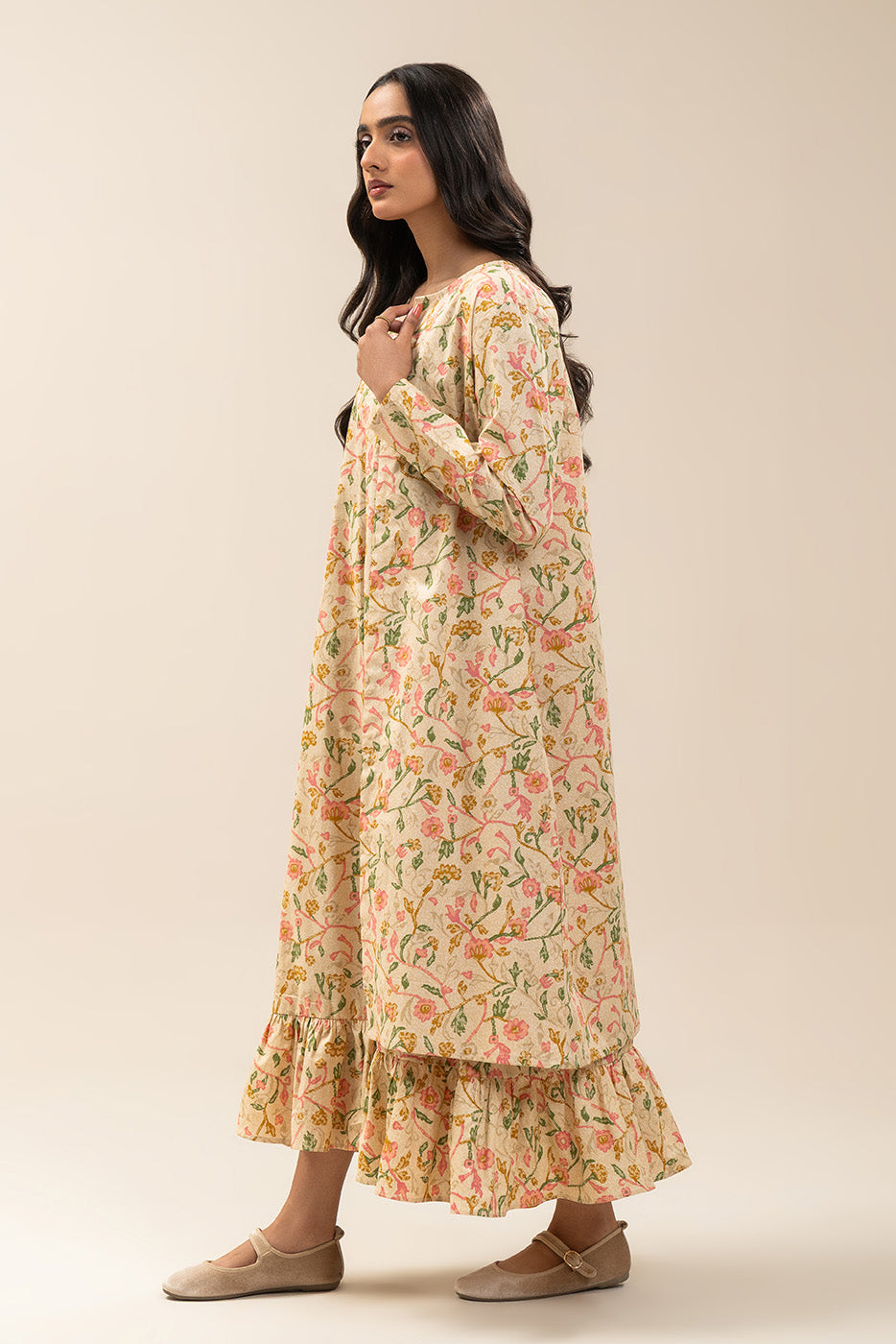 2 PIECE PRINTED CAMBRIC SUIT-BISQUE BLOOM (UNSTITCHED)